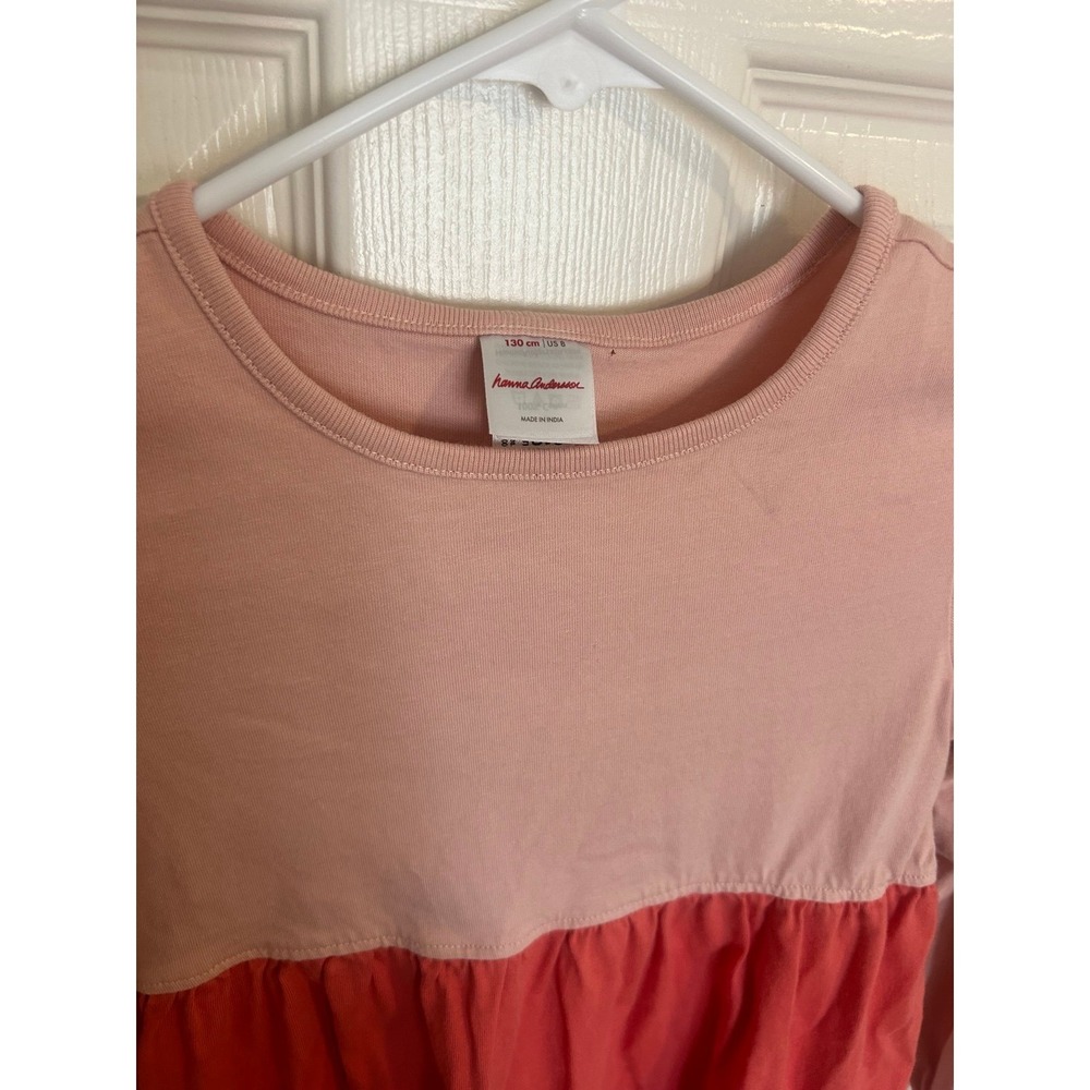 Hanna Andersson Girls Pink Tiered Dress Size 8 Long Sleeves - Picture 4 of 5
